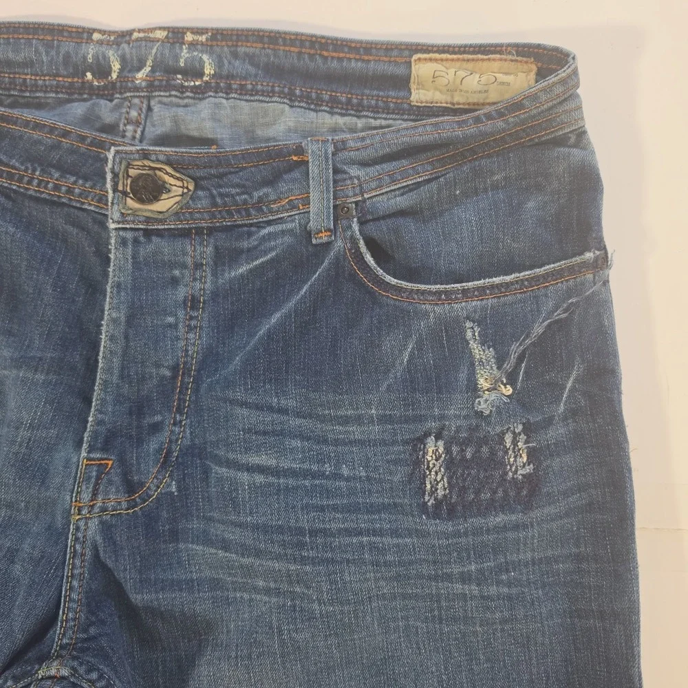 Vintage 575 Denim Chris Mens 38x32 Heavy Distressed Bootcut Flare Jeans Y2K USA